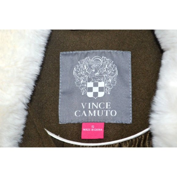 VINCE CAMUTO Women's Detachable Faux Fur Collar Full Zip Peacoat SMALL Olive NWT - Picture 10 of 10